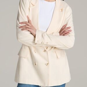 American Tall Linen Blend Tie Back Blazer For Tall Women in White Alyssum Size M
